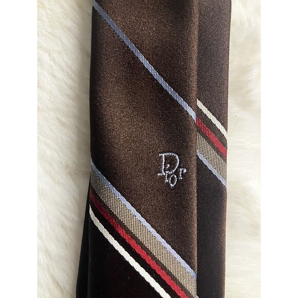 Vintage Christian Dior Men's Striped Polyester/Silk Neck Tie Made In Italy - Picture 1 of 8